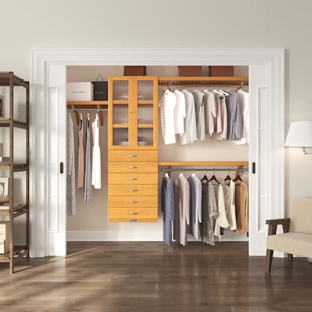 John Louis Home Solid Wood Walk-In Closet System with 6 Drawers and Glass Doors Honey Maple JLH-318
